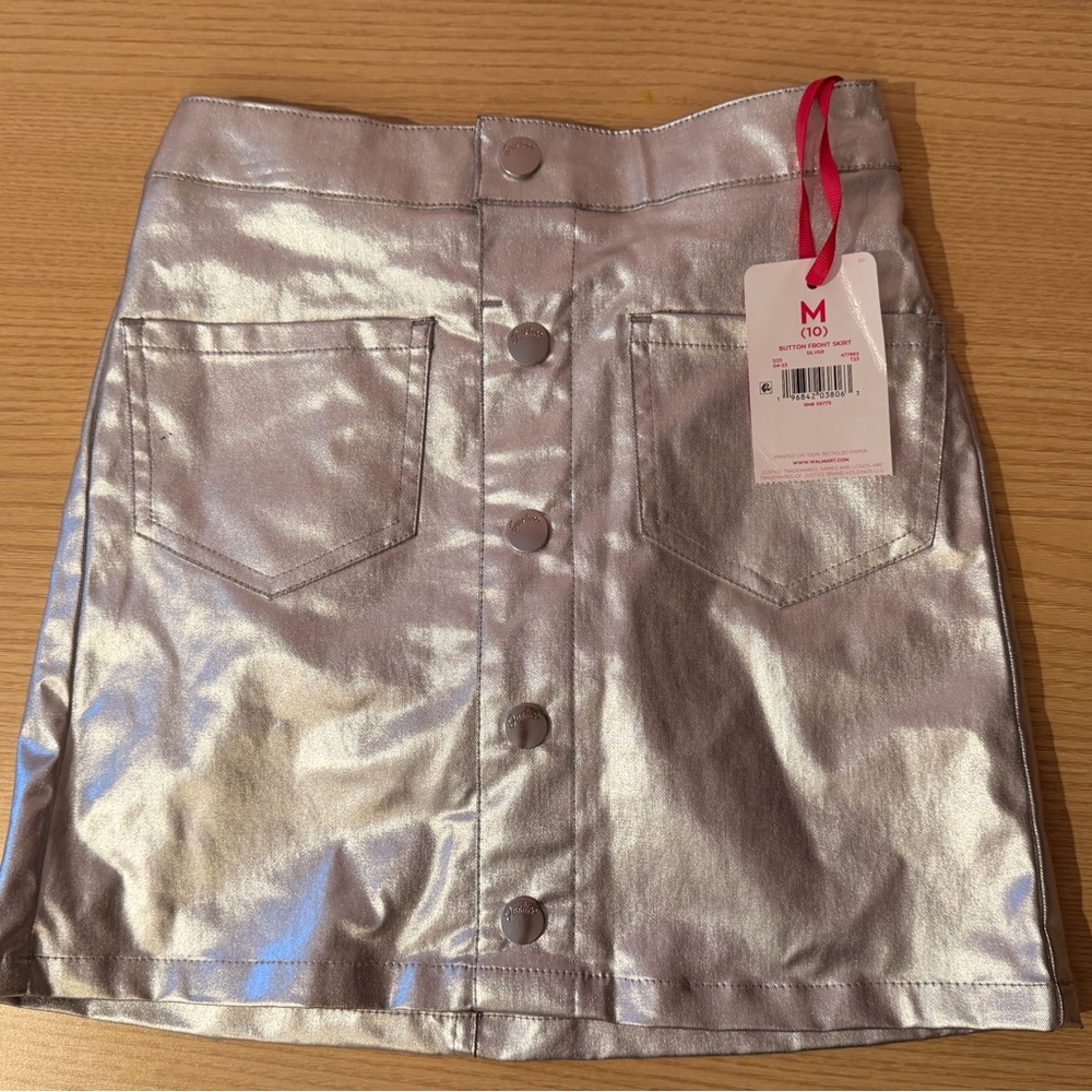 Silver Girl’s Skirt - front Buttons and pockets